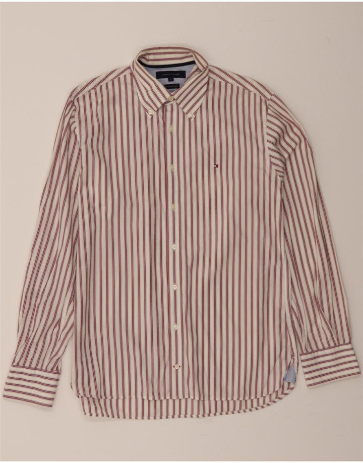 TOMMY HILFIGER Mens Shirt Large Red Striped Cotton Vintage Tommy Hilfiger and Second-Hand Tommy Hilfiger from Messina Hembry 