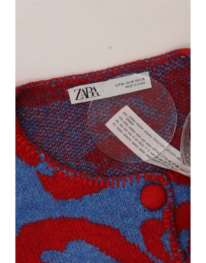Sweter damski Zara, UK 14, średni niebieski, kwiatowy poliester
