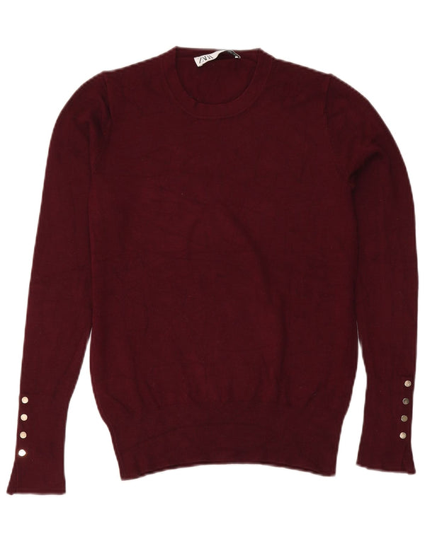 Sweter damski Zara z okrągłym dekoltem UK 12, średni burgund