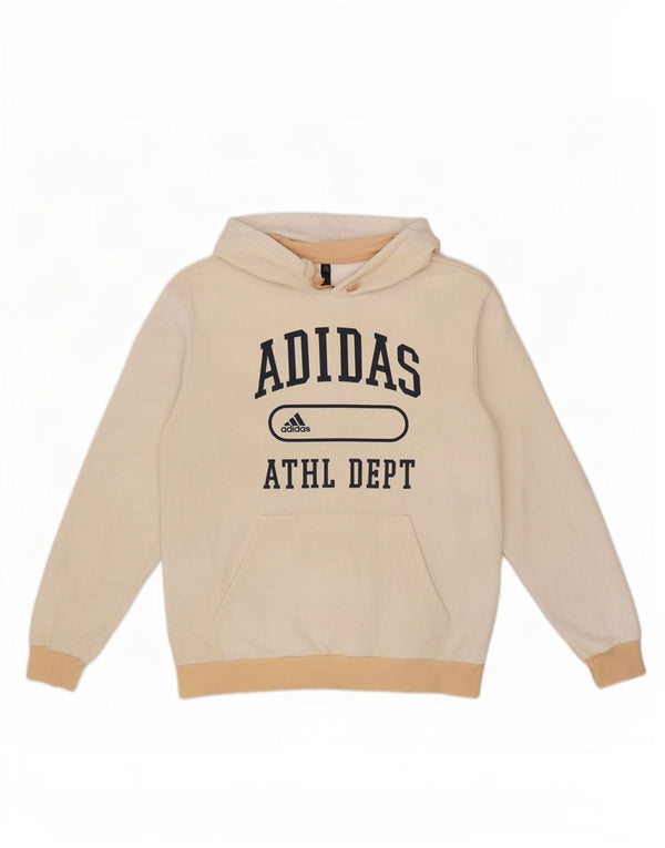 Adidas Mens Graphic Hoodie Jumper Large Off White Colourblock Cotton