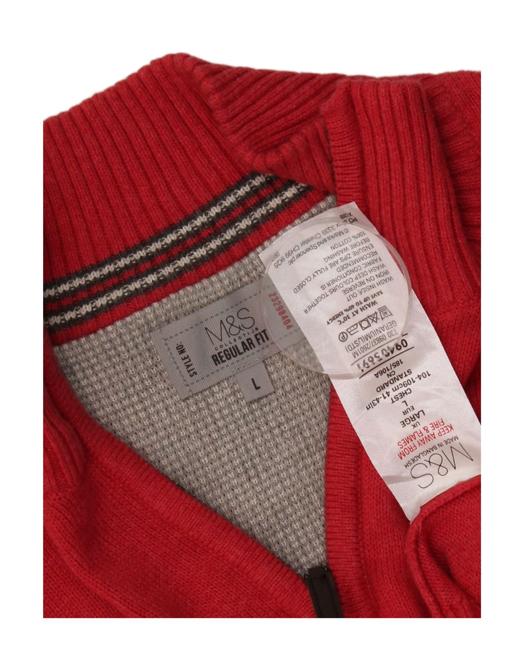 Marks & Spencer Męski sweter o regularnym kroju z zamkiem błyskawicznym, duży, czerwony, bawełniany