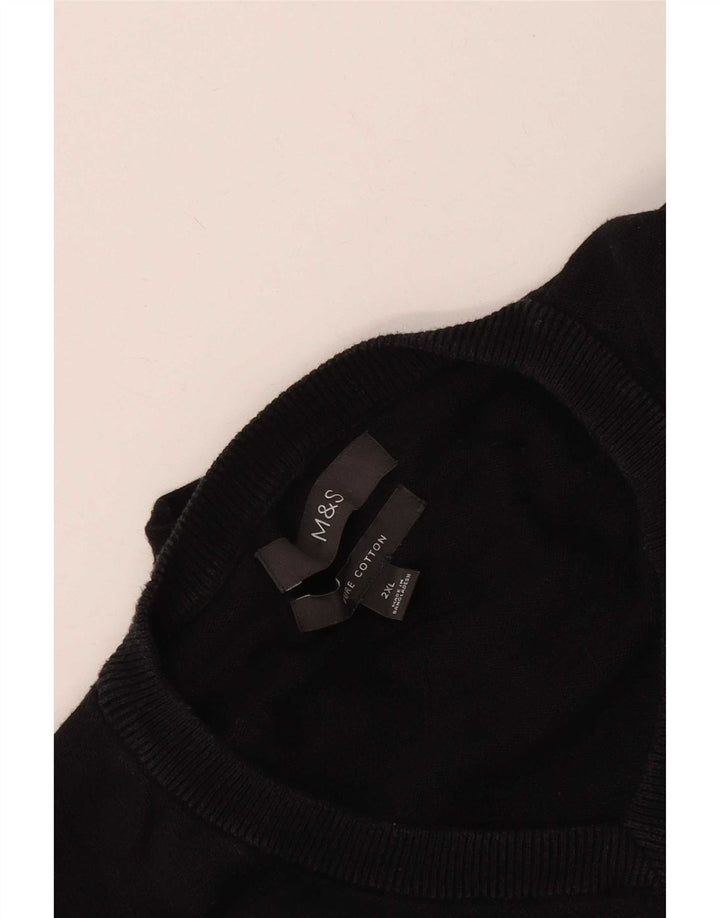 Marks & Spencer Męski sweter z dekoltem w kształcie litery V, 2XL, czarny, bawełniany