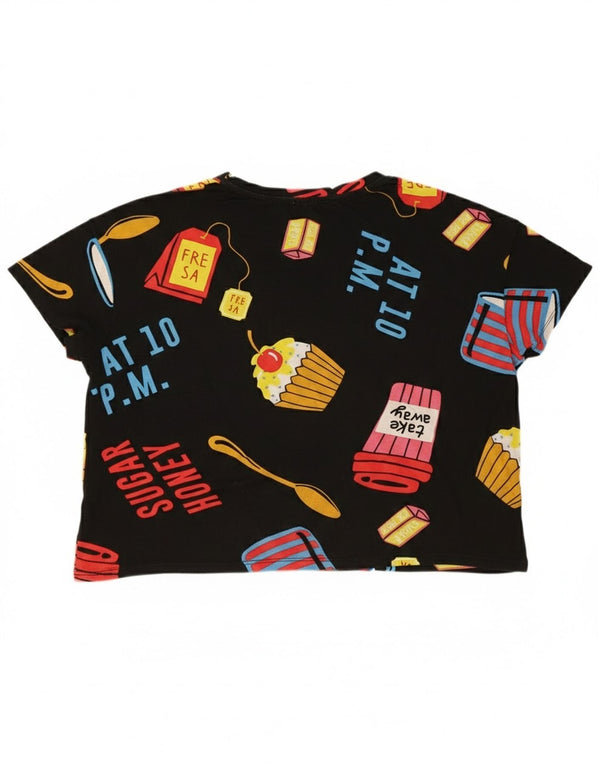 Damska koszulka Zara Crop Oversize z grafiką Top UK 14 Medium Black