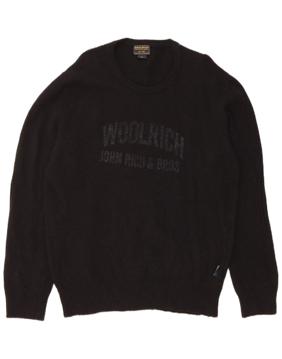 Woolrich Męski sweter z graficznym wycięciem pod szyją XL, czarna wełna