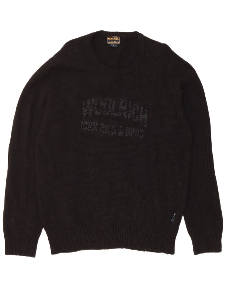Woolrich Męski sweter z graficznym wycięciem pod szyją XL, czarna wełna