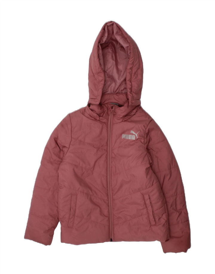 PUMA Girls Hooded Padded Jacket 7-8 Years Pink Polyester Vintage Puma and Second-Hand Puma from Messina Hembry 
