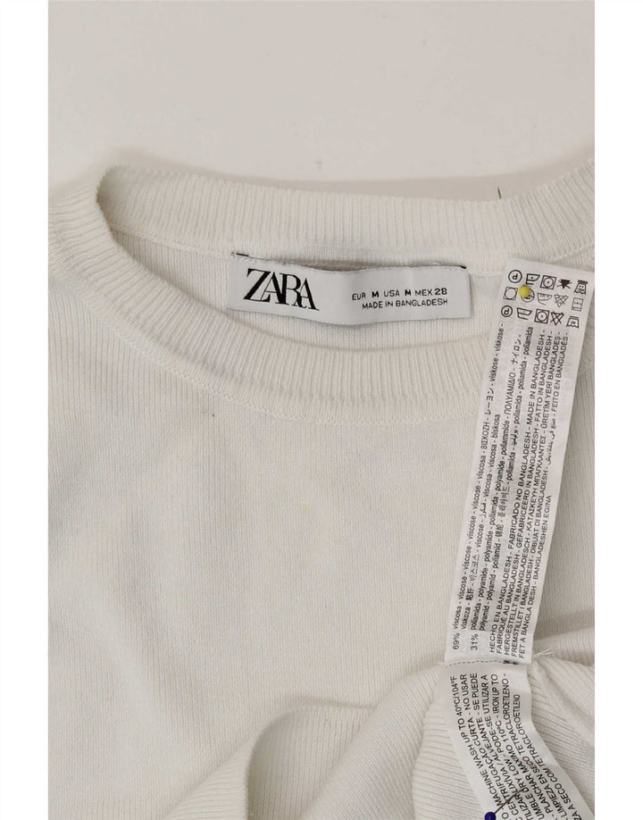 Damski krótki top bez rękawów Zara UK 12 Średnia biała wiskoza