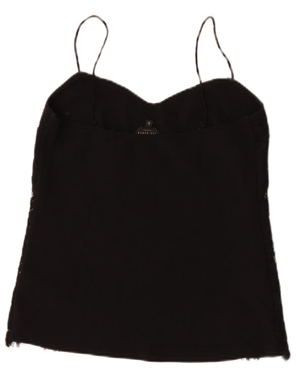 Ted Baker – Koronkowy top damski na ramiączkach, UK 8, Small, Black, w kwiaty, wiskoza