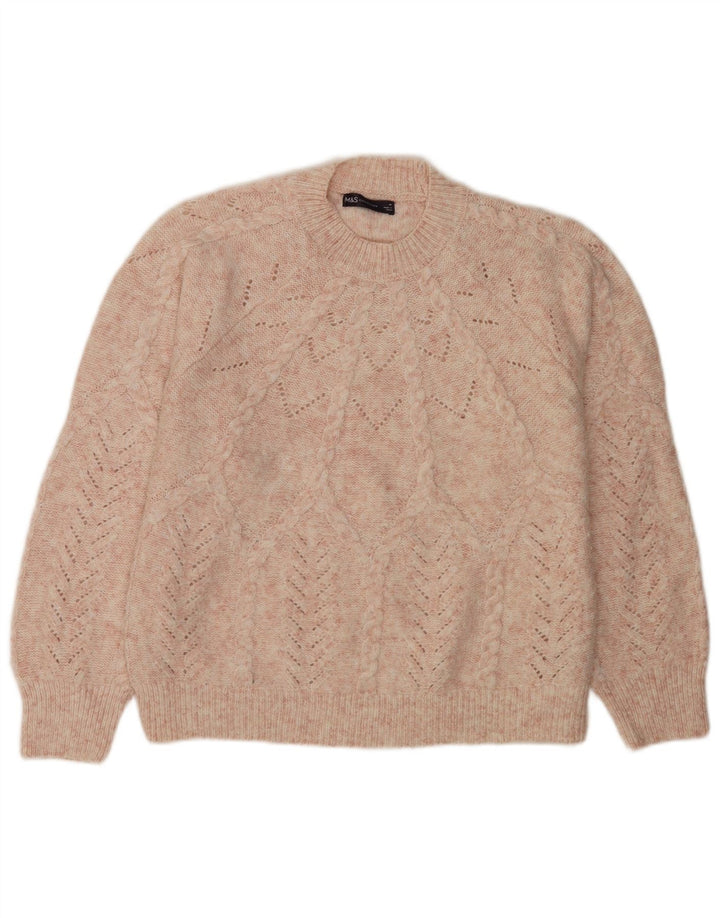 Marks & Spencer Damski sweter z okrągłym dekoltem, UK 14, średni różowy poliester