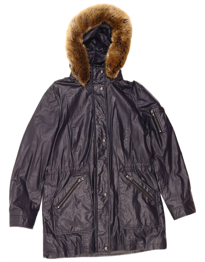 Damska kurtka parka z kapturem CALVIN KLEIN UK 16, duża, granatowa, poliestrowa