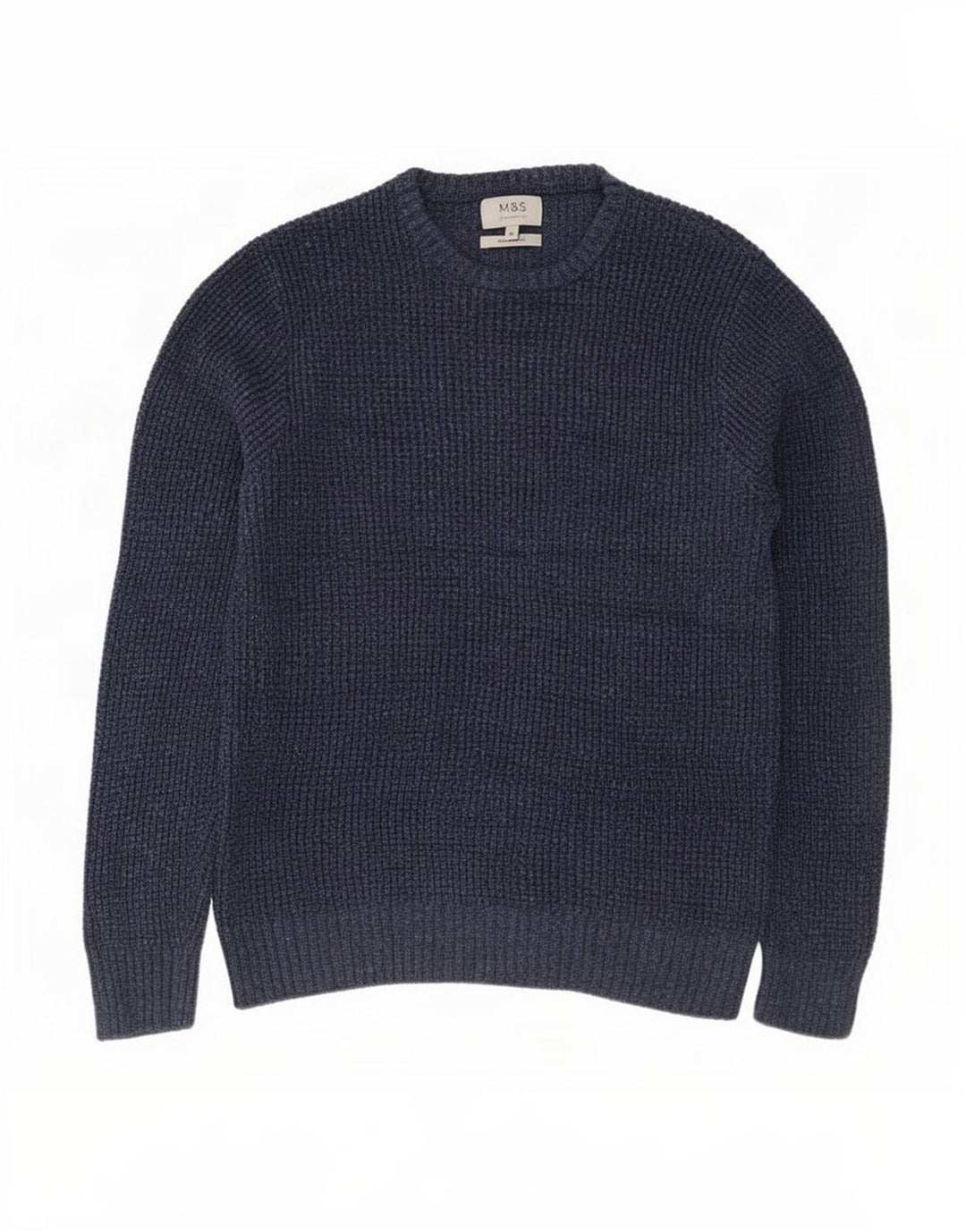 Marks & Spencer Męski sweter z okrągłym dekoltem, średni granatowy, bawełniany