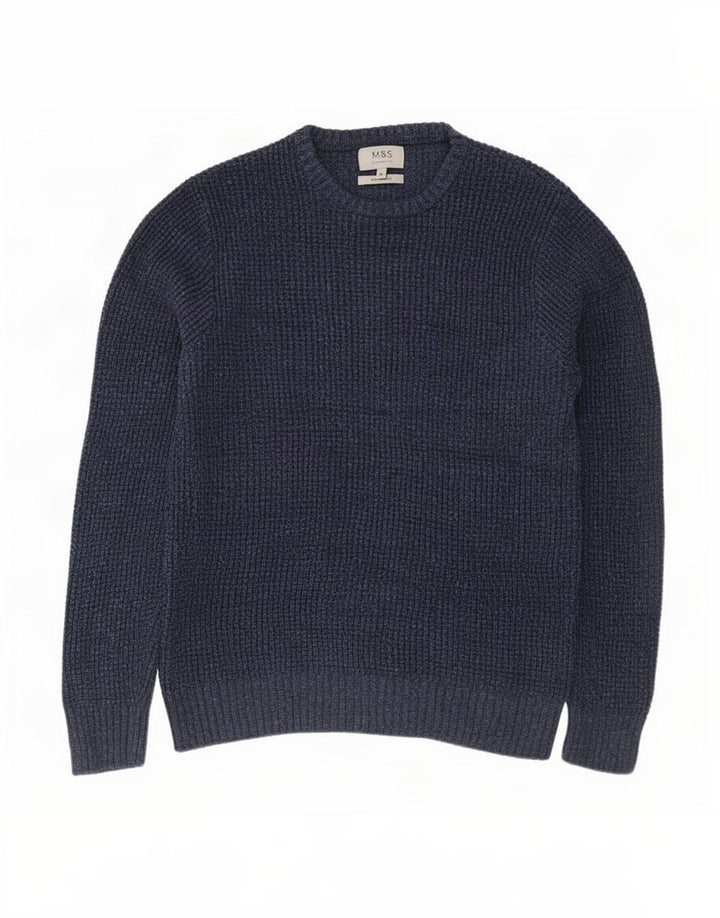 Marks & Spencer Męski sweter z okrągłym dekoltem, średni granatowy, bawełniany
