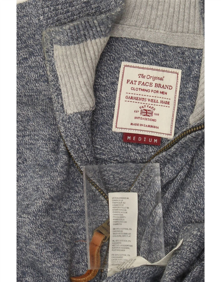 Męski sweter z zamkiem błyskawicznym Fat Face Średni niebieski nakrapiany bawełniany klasyk