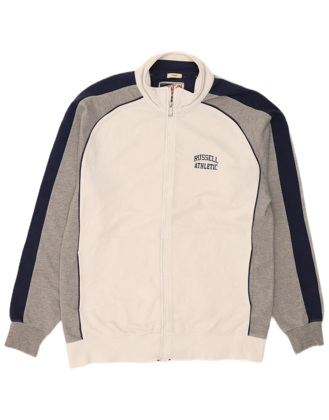 Męska kurtka dresowa RUSSELL ATHLETIC, duża, biała, bawełniana w bloki kolorów