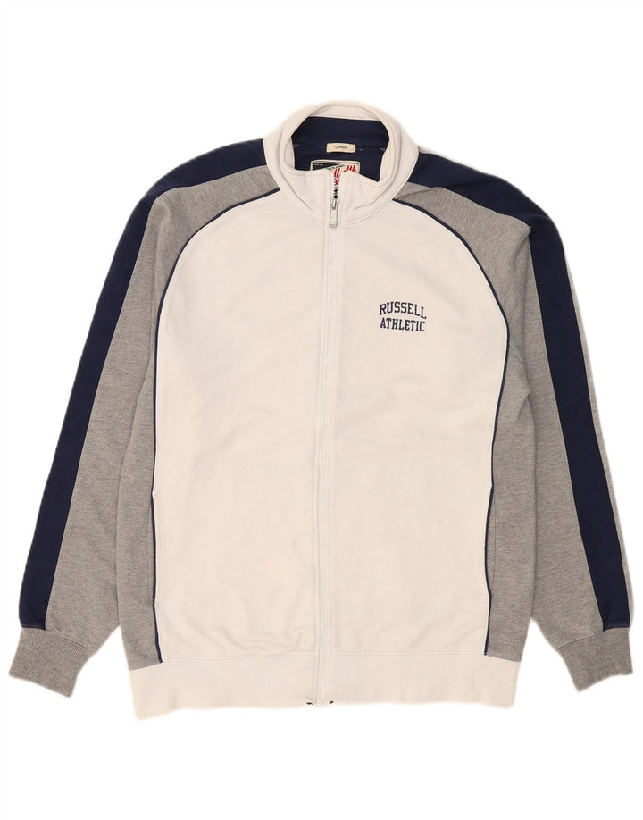 Męska kurtka dresowa RUSSELL ATHLETIC, duża, biała, bawełniana w bloki kolorów