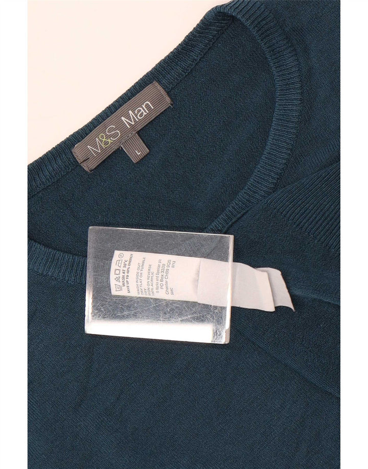 Marks & Spencer Męski sweter z okrągłym dekoltem, duży niebieski akryl