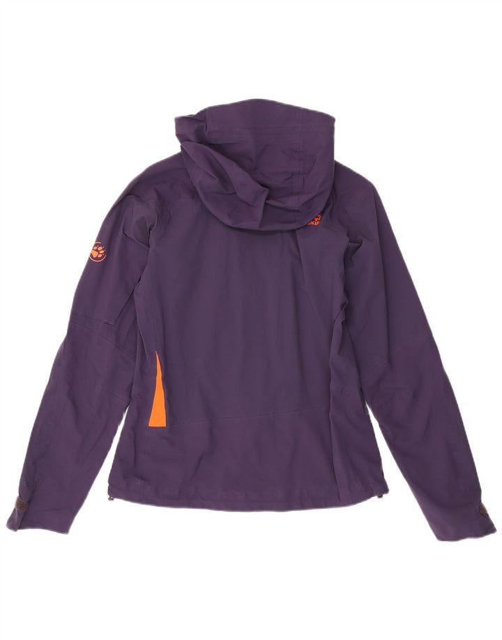 Damska kurtka przeciwdeszczowa Jack Wolfskin z kapturem UK 10, mała, fioletowa, poliamidowa