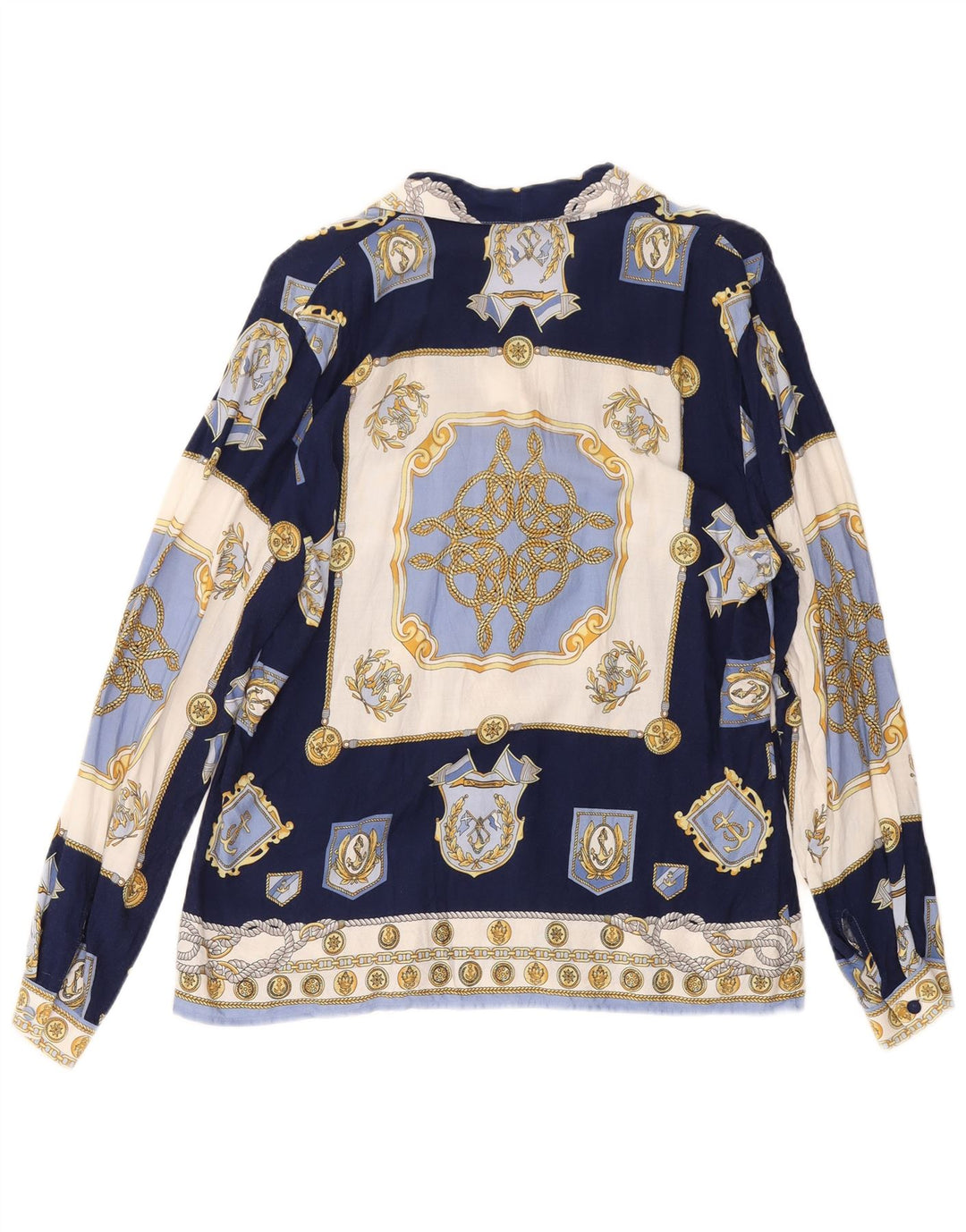 Damska bluzka koszulowa VINTAGE w abstrakcyjny wzór UK 14 Średni granat