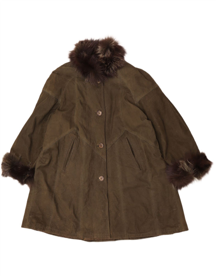 Damski płaszcz skórzany Talenti UK 18 XL, skóra khaki