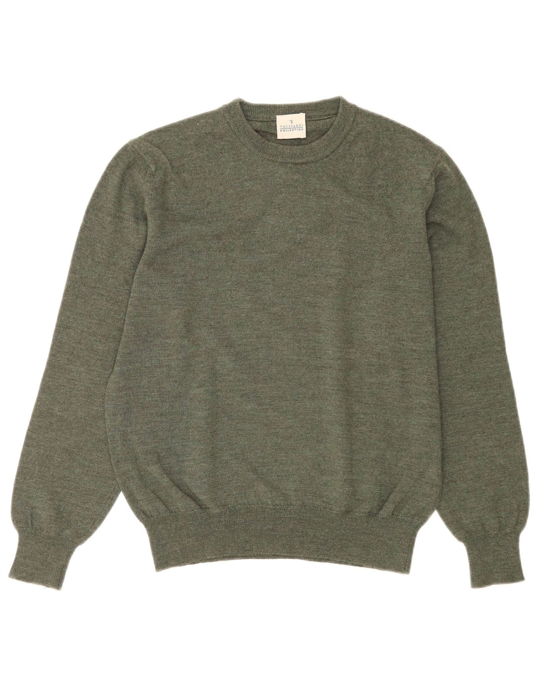 Męski sweter z okrągłym dekoltem Trussardi, mały, zielony, z dziewiczej wełny