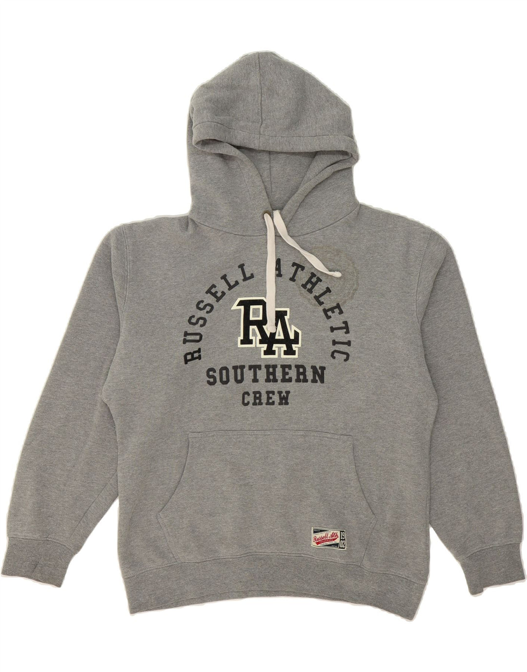 RUSSELL ATHLETIC Mens Graphic Hoodie Jumper Medium Grey Cotton Vintage Russell Athletic and Second-Hand Russell Athletic from Messina Hembry 