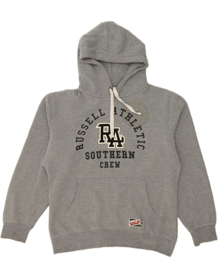 RUSSELL ATHLETIC Mens Graphic Hoodie Jumper Medium Grey Cotton Vintage Russell Athletic and Second-Hand Russell Athletic from Messina Hembry 