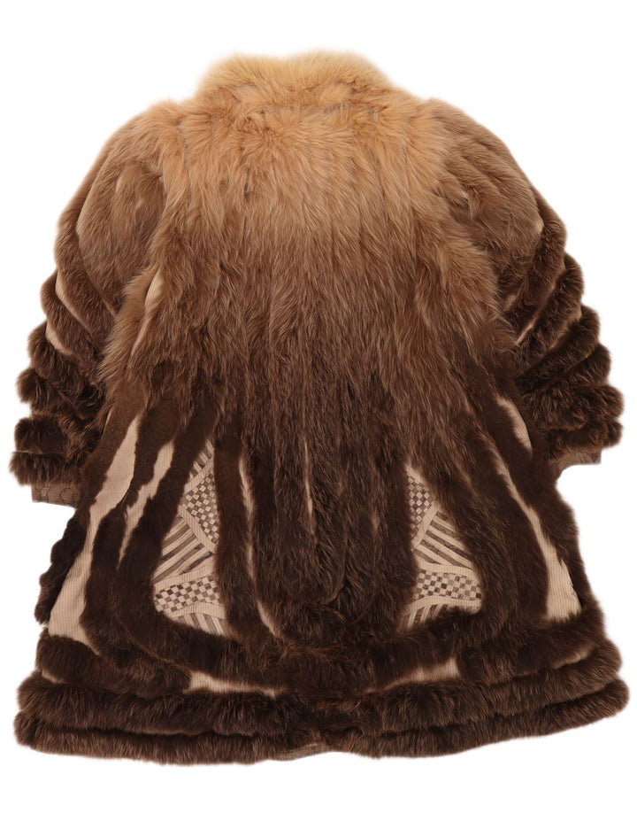 Dwustronny płaszcz damski ze sztucznego futra VINTAGE UK 18 XL w kolorze brązowym w kwiaty