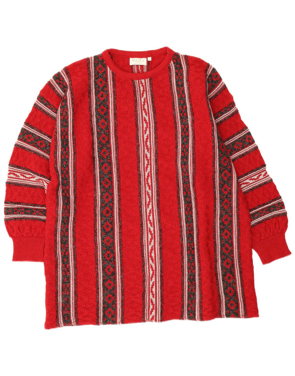 Sweter damski w stylu vintage z okrągłym dekoltem EU 46 XL, czerwona, geometryczna wełna
