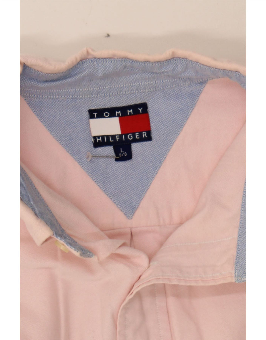 TOMMY HILFIGER Mens Shirt Large Pink Cotton Vintage Tommy Hilfiger and Second-Hand Tommy Hilfiger from Messina Hembry 