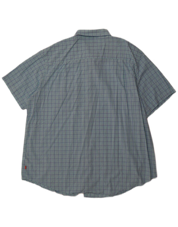 Izod Mens Tall Short Sleeve Shirt 3XL Blue Check Cotton