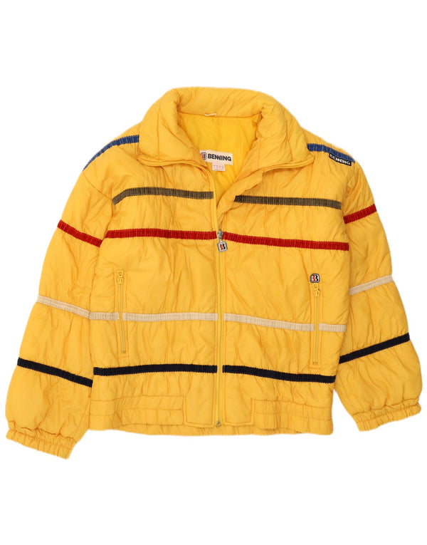 Vintage Womens Padded Jacket IT 46 Large Yellow Striped Polyamide Retro