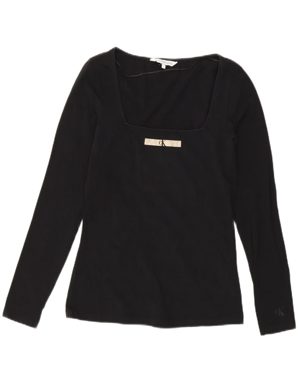 Damski top graficzny Calvin Klein z długim rękawem, UK 14, średni czarny, bawełniany