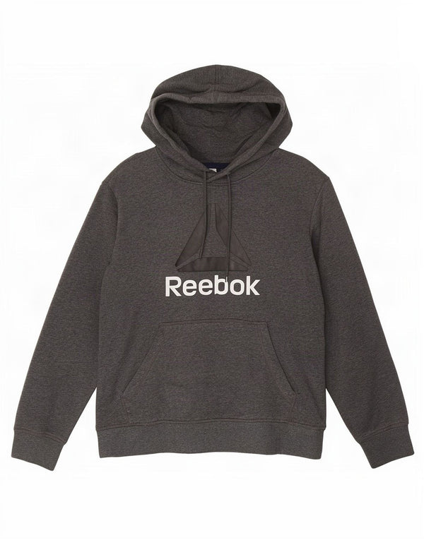 Męski sweter z kapturem Reebok z grafiką, mały, szary, z bawełny w cętki