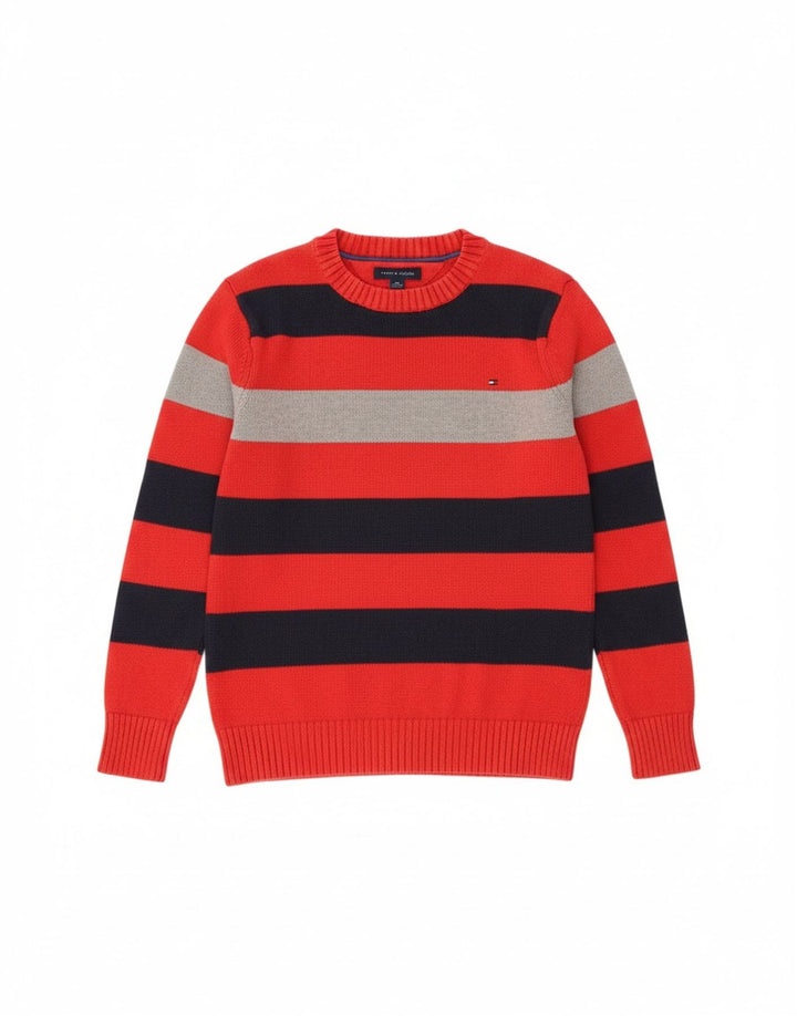 Sweter chłopięcy Tommy Hilfiger z okrągłym dekoltem, 8-9 lat, w średnie czerwone paski