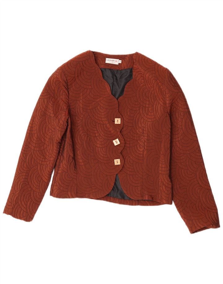 Vintage damska marynarka zapinana na 3 guziki UK 14 Średni brązowy geometryczny octan