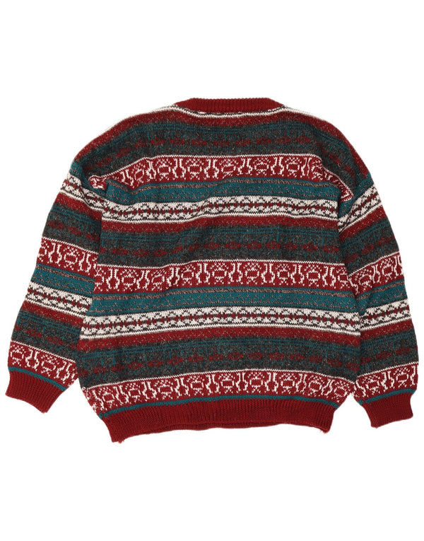 Vintage Mens Boat Neck Jumper Sweater Large Multicoloured Fair Isle Wool