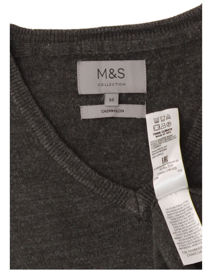Marks & Spencer Męski sweter z dekoltem w kształcie litery V, średnioszary, akrylowy