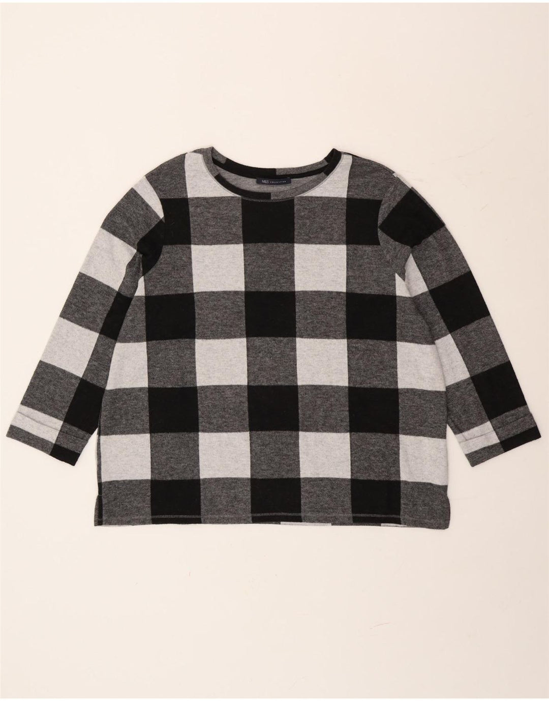 Marks & Spencer Damski top z długim rękawem UK 20 2XL Szary poliester w kratkę