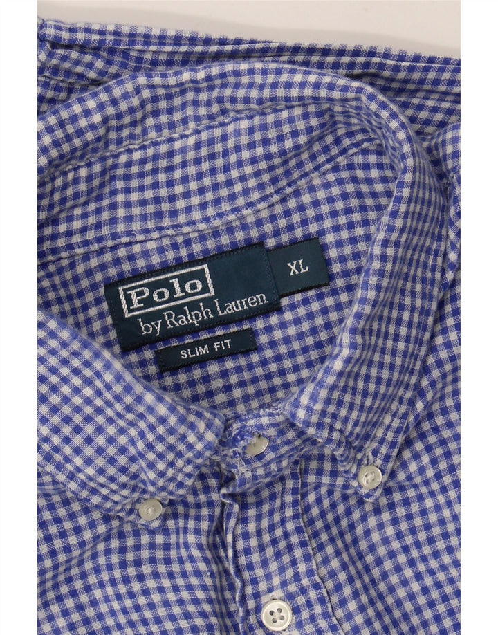 POLO RALPH LAUREN Męska koszula slim fit XL, niebieska bawełniana kratka