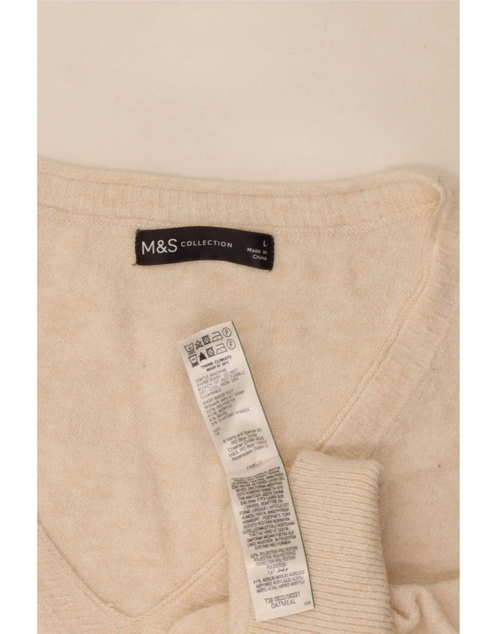 Marks & Spencer Damski sweter oversize z dekoltem w kształcie litery V, UK 16, duży beżowy