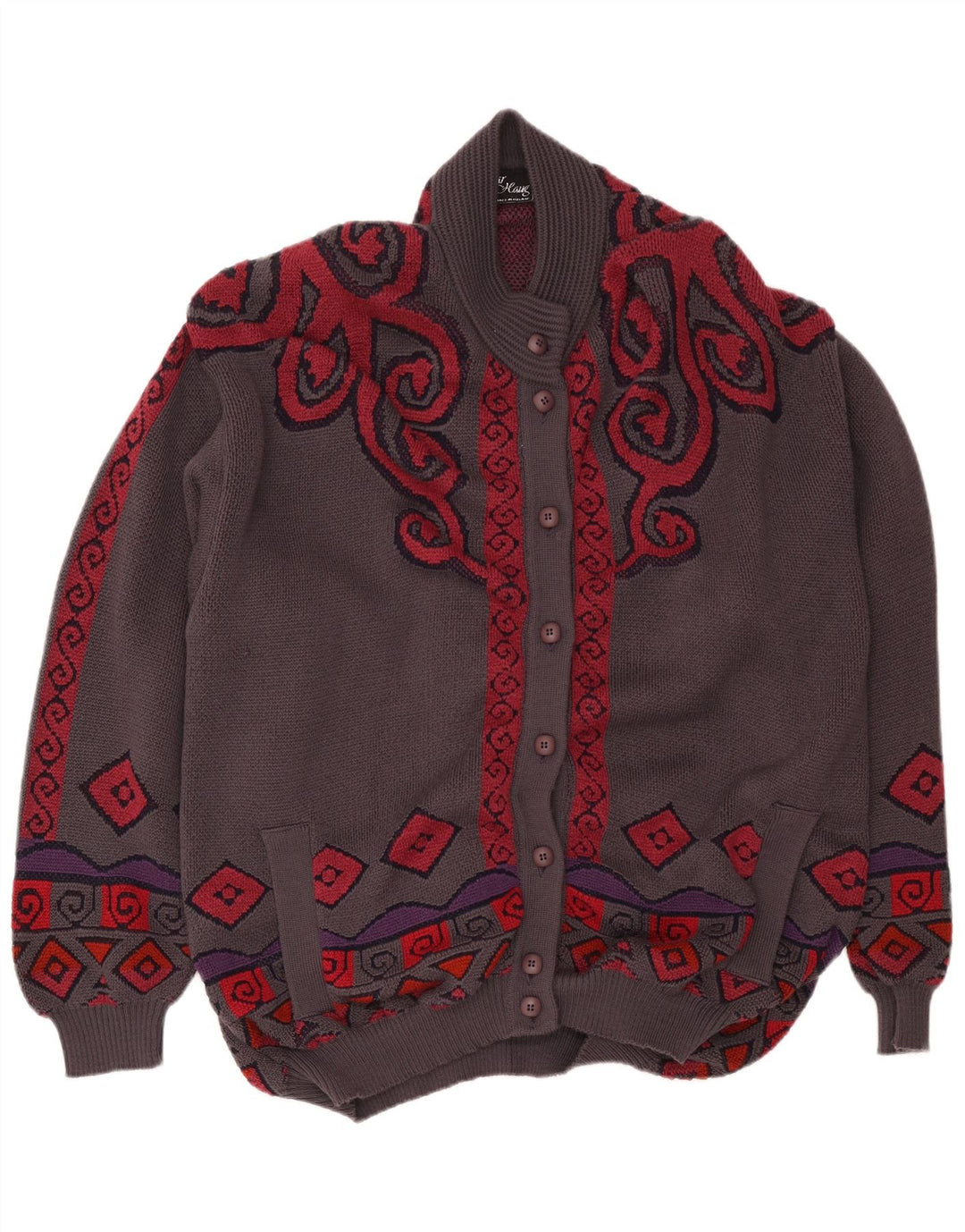 Sweter damski Oskar Haug Oversize Cardigan UK 16, duży, szary, geometryczny