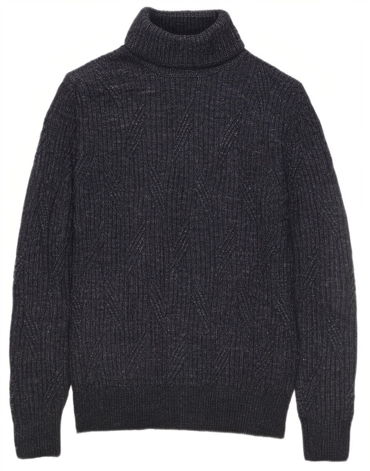 Marks & Spencer Męski sweter z golfem, średni granatowy, nakrapiany