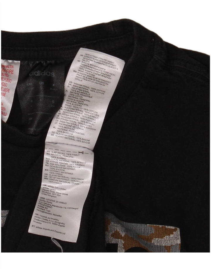 Chłopięcy T-shirt z grafiką ADIDAS, 13-14 lat, czarna bawełna