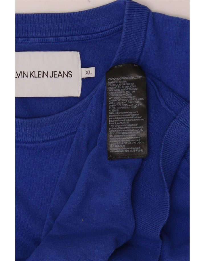 CALVIN KLEIN JEANS Męski sweter z okrągłym dekoltem XL, niebieski, bawełniany