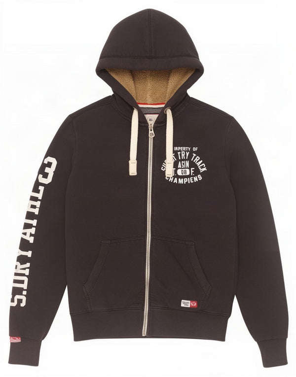 Męski sweter z kapturem Superdry z grafiką i zamkiem, średni granatowy, bawełniany