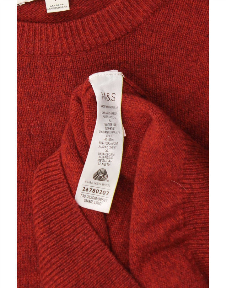 Marks & Spencer Męski sweter z dekoltem w łódkę, duży, pomarańczowy, wełniany
