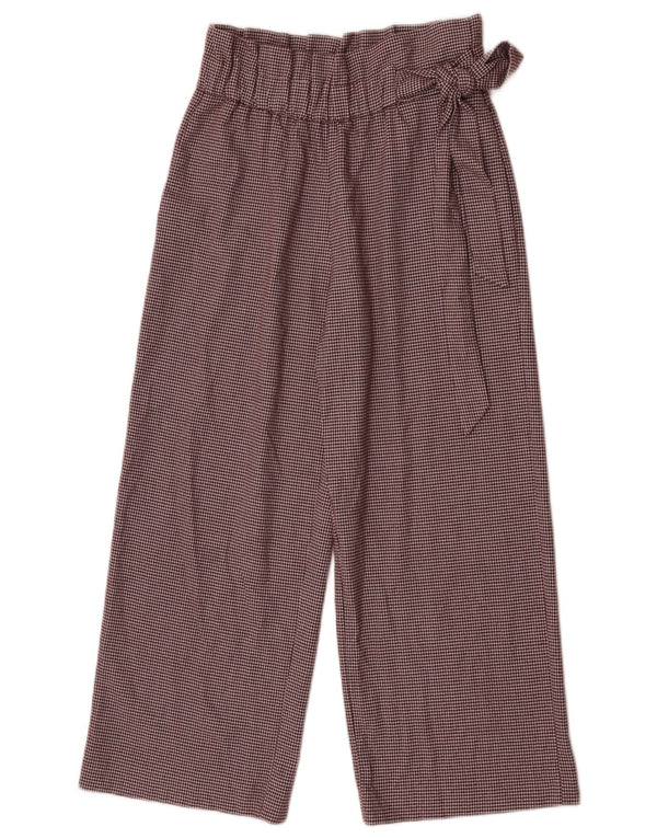 Zara Womens High Waist Capri Trousers Small W26 L23 Brown Check Polyester