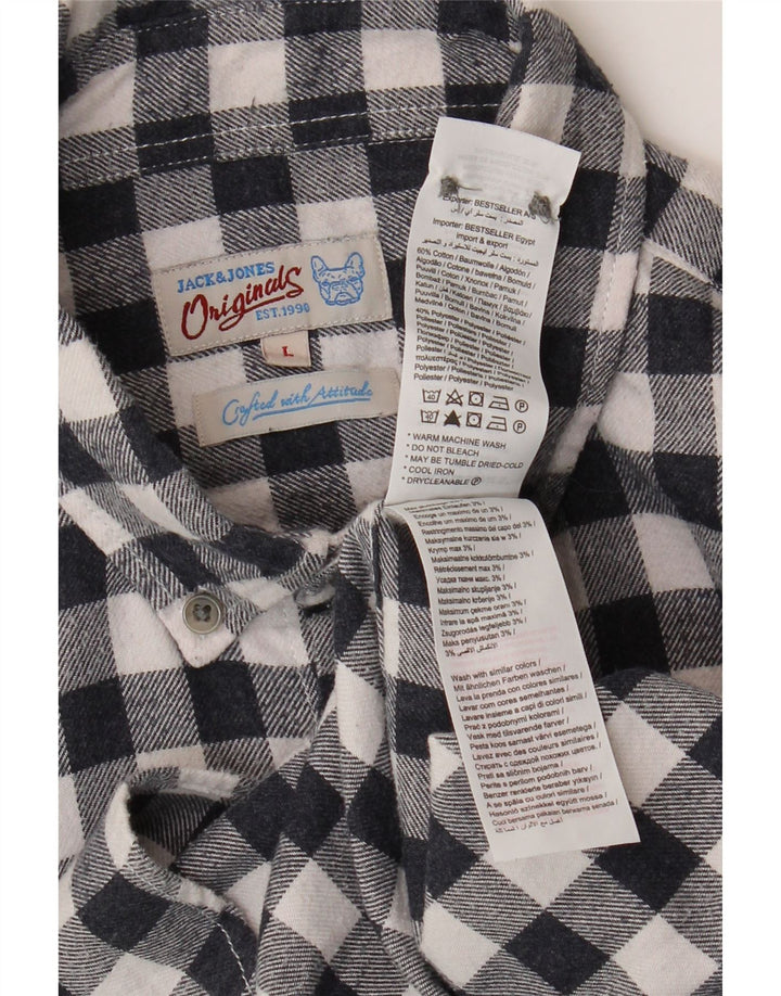 Męska koszula flanelowa Jack & Jones, duża, granatowa, bawełniana w kratkę