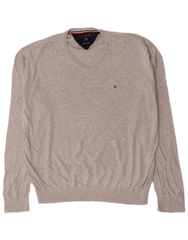 Męski sweter Tommy Hilfiger z dekoltem w kształcie litery V, XL, szary, bawełniany w plamki