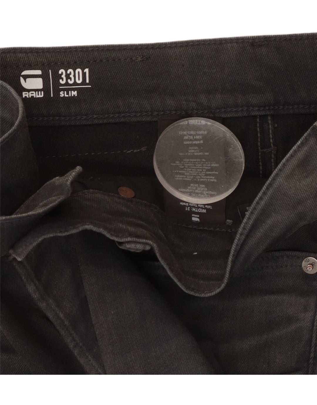 G-STAR Męskie 3301 Slim Jeans W31 L34 Czarna bawełna